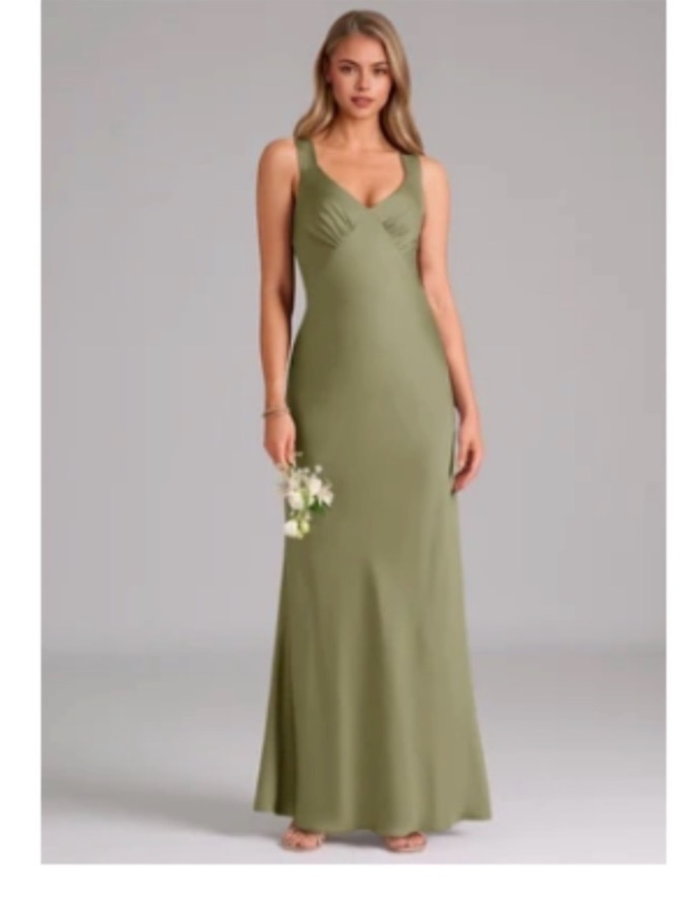 NWT azazie Pistachio Green stretch satin V-Neck Maxi Dress